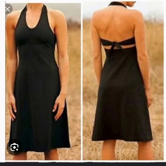 Patagonia Halter Comfy Tie Back Casual Athleisure Lightweight Black Midi Dress M - Picture 1 of 11
